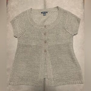 August Silk Womens Beige Knitted Short Sleeve Button Up Cardigan Sweater Size XL